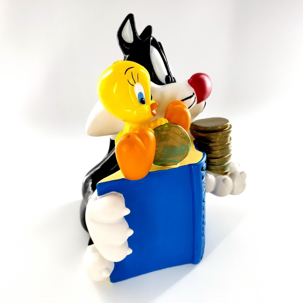 Vtg 1998 Warner Bros Sylvester Tweety Coin Collecting Piggy Bank w/ Stopper - Picture 6 of 10